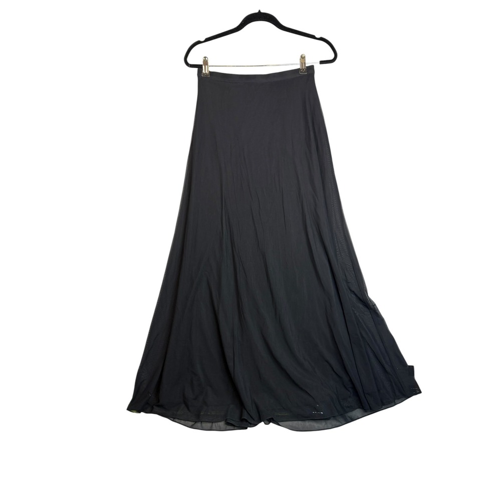 Tadashi Petite Black Mesh‎ Maxi Skirt Flowy Evening Formal Sheer Overlay Womens